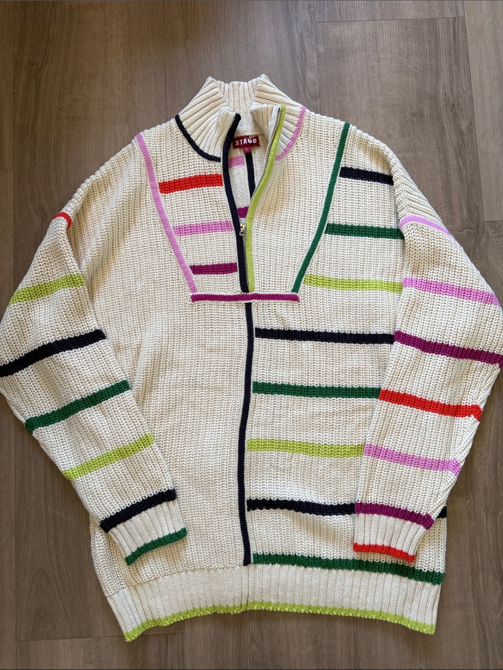 STAUD Cream Striped Half-Zip Turtleneck Sweater - Picture 6 of 6